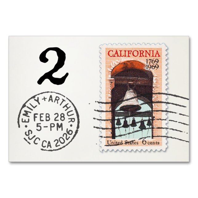 Numeração De Mesa E&A Wedding Reception Table Card 2 CA Mission (Verso)