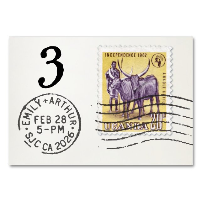 Numeração De Mesa E&A Wedding Reception Table Card 3 Uganda (Verso)
