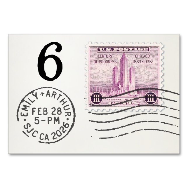 Numeração De Mesa E&A Wedding Reception Table Card 6 Chicago (Verso)