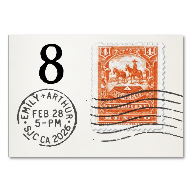 Numeração De Mesa E&A Wedding Reception Table Card 8 Mexico (Verso)