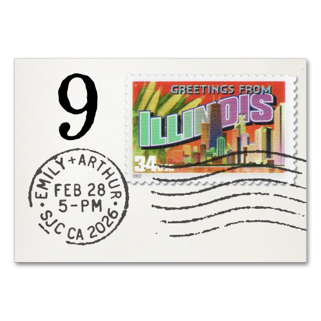 Numeração De Mesa E&A Wedding Reception Table Card 9 Illinois (Verso)