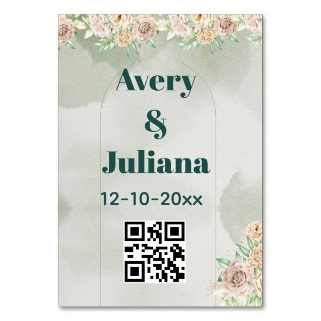 Numeração De Mesa Earthy Shades Flowers Boho Elegant Sage Green (Frente)