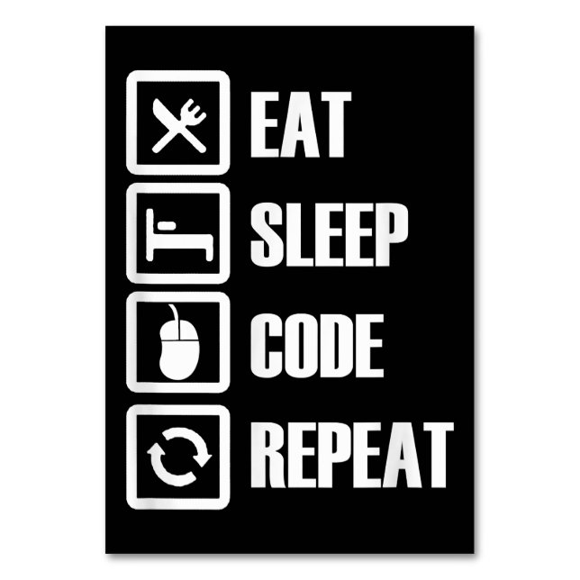 Numeração De Mesa Eat Sleep Code Repetir Engenheiro de programação d (Frente)