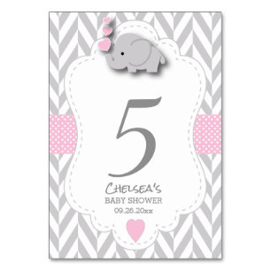 Numeração De Mesa Elefante Colar Rosa e Cinza