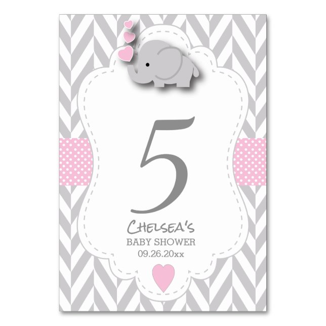 Numeração De Mesa Elefante Colar Rosa e Cinza (Frente)