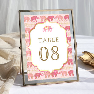 Numeração De Mesa Elefante Rosa e Dourado Casamento Indiano