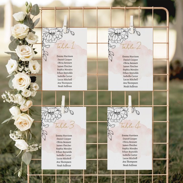 Numeração De Mesa Elegância Botânica Suave com Floral Moderno (Soft Blush Botanical Elegance with Modern Floral Table Number)