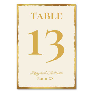Numeração De Mesa Elegância Simples Personalizada Borda Dourada Ecru