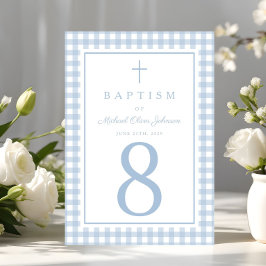Numeração De Mesa Elegant Baby Blue Gingham Boy Baptism
