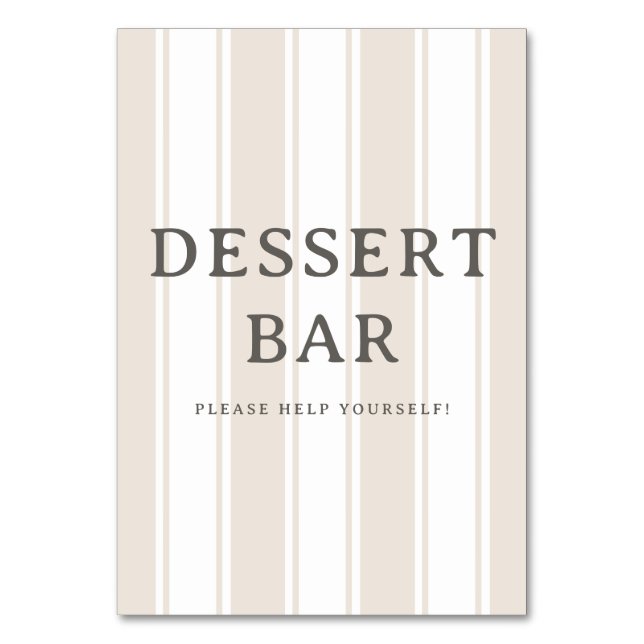 Numeração De Mesa Elegant Beige Striped Dessert Bar Sign (Frente)