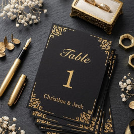 Numeração De Mesa Elegant Black and Gold Ornate Flourish Wedding 