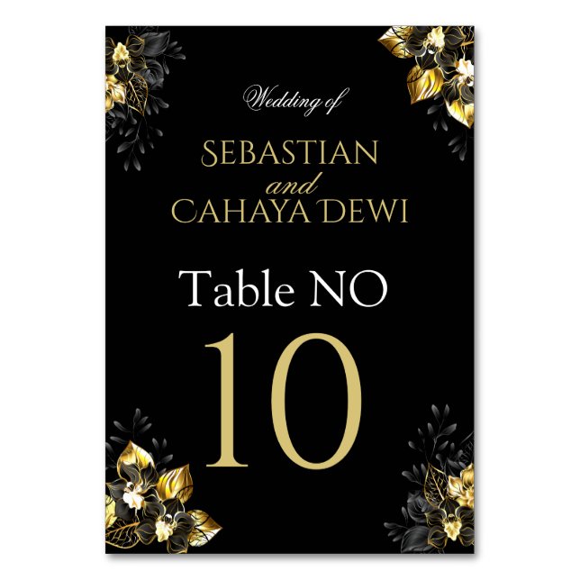 Numeração De Mesa Elegant black and gold summer wedding (Frente)
