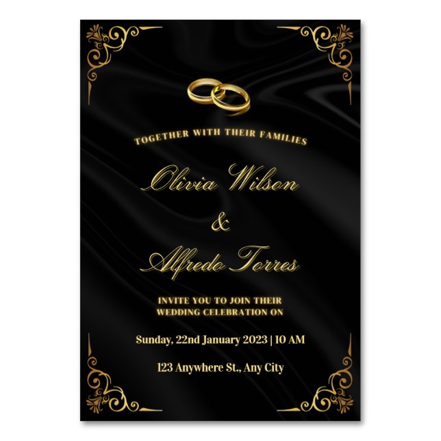 Numeração De Mesa Elegant Black and Gold Wedding Invitation (Frente)