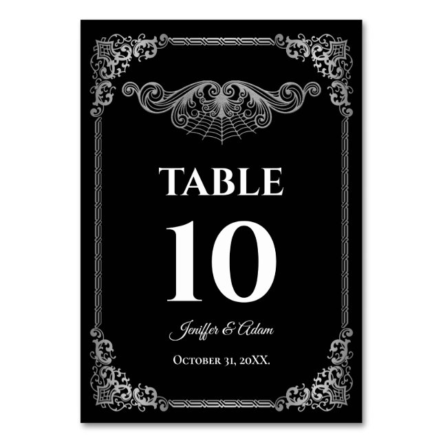 Numeração De Mesa Elegant black and whit Gothic Wedding Table number (Frente)