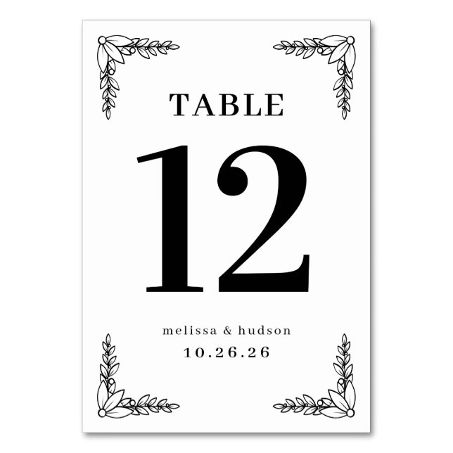 Numeração De Mesa Elegant Black Floral Table Number (Frente)