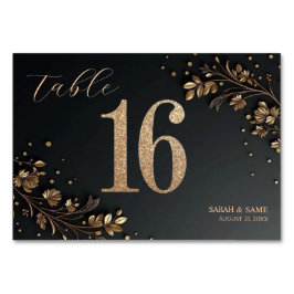 Numeração De Mesa Elegant Black Gold Floral Wedding Table Card