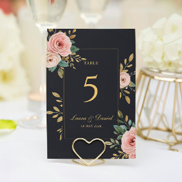 Numeração De Mesa Elegant Black & Gold Roses Wedding Table Number