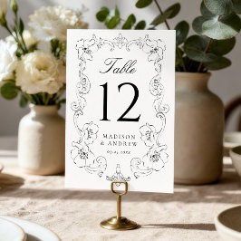 Numeração De Mesa Elegant Black Ornate Floral Frame Wedding