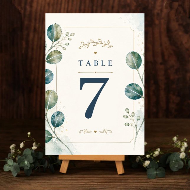 Numeração De Mesa Elegant Blue Eucalyptus Watercolor (Criador carregado)