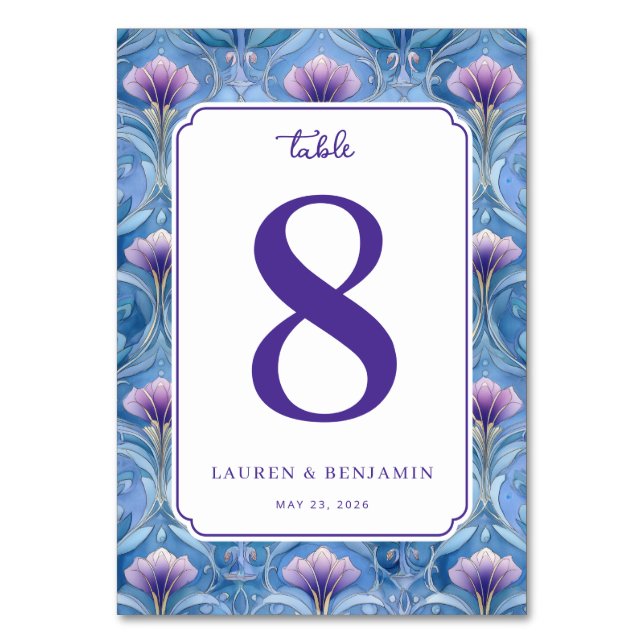Numeração De Mesa Elegant Blue Floral Table Number (Frente)