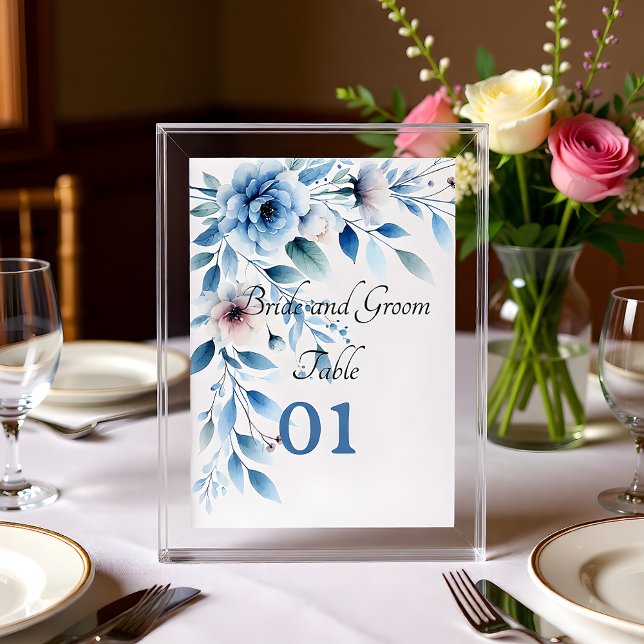 Numeração De Mesa Elegant Blue Floral Wedding Table Card (Criador carregado)