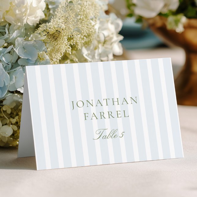 Numeração De Mesa Elegant Blue Stripes Wedding Place Cards (Criador carregado)