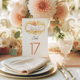 Numeração De Mesa Elegant Blush Dahlias Golden Script Wedding
