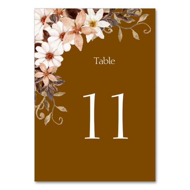 Numeração De Mesa Elegant Brown Table Number Card (Frente)