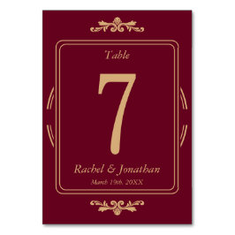 Numeração De Mesa Elegant Burgundy & Gold Wedding Table Number Card