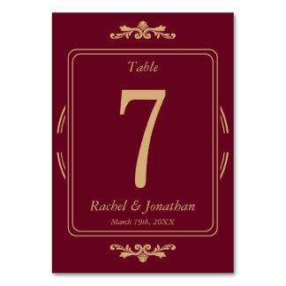 Numeração De Mesa Elegant Burgundy & Gold Wedding Table Number Card