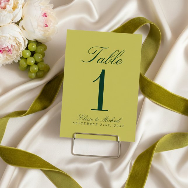 Numeração De Mesa Elegant Chartreuse Simple Wedding (Elegant Chartreuse Simple Wedding Table Number)