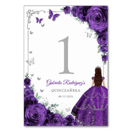 Numeração De Mesa Elegant Chic Purple Roses Silver Quinceanera