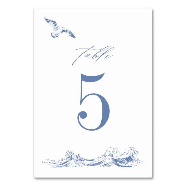 Numeração De Mesa Elegant Coastal Chic Blue Seaside Wedding (Frente)