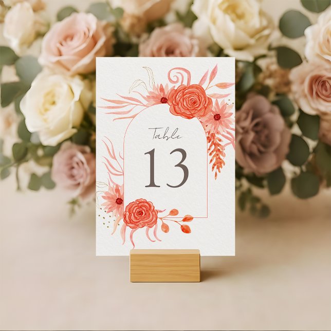 Numeração De Mesa Elegant Coral Floral Terracotta Wedding (Criador carregado)