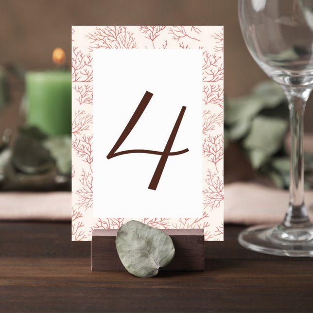 Numeração De Mesa Elegant Coral Reef Wedding Table Number Card (Criador carregado)