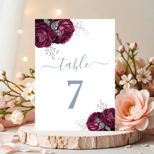 Numeração De Mesa Elegant Dusty Blue Burgundy Peonies