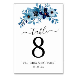 Numeração De Mesa elegant dusty Blue watercolor flower bouquet