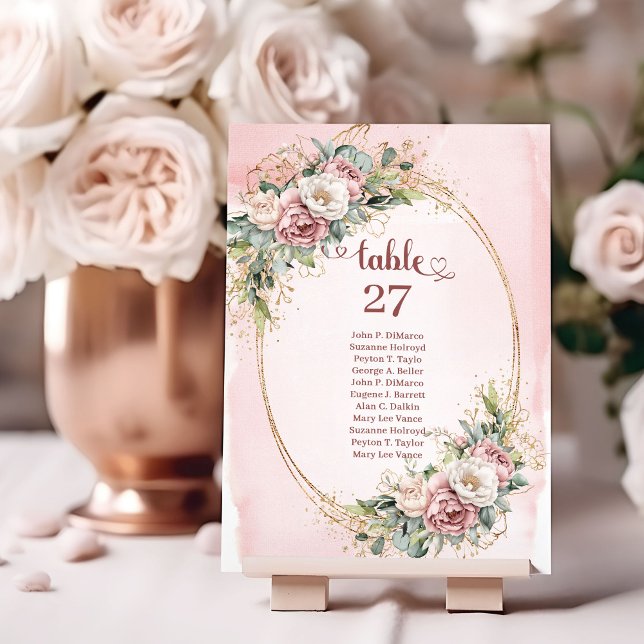 Numeração De Mesa Elegant Dusty Pink Flowers Eucalyptus Table Number (Elegant Dusty Pink Flowers Eucalyptus Table Numbers)
