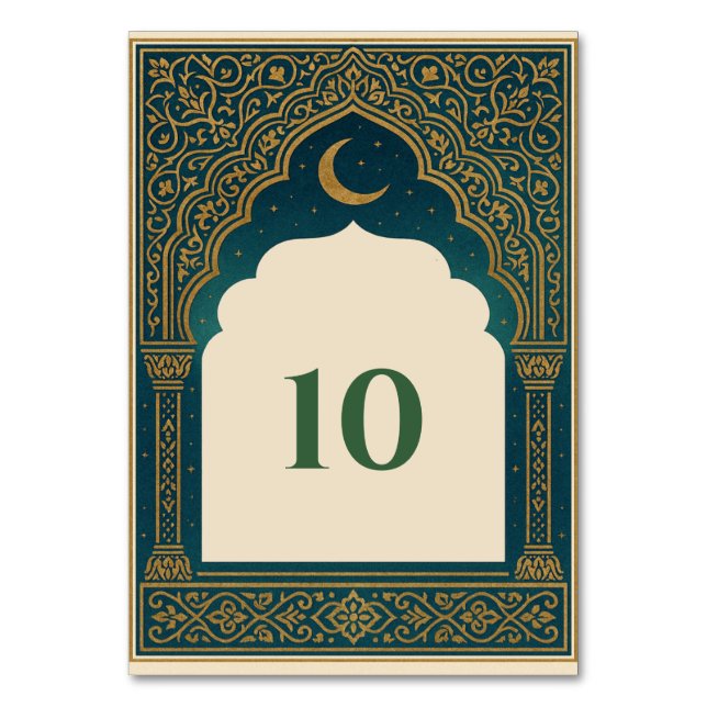 Numeração De Mesa Elegant Emerald and Gold Arch Wedding Table Number (Frente)