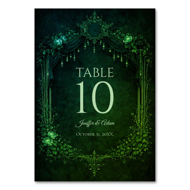 Numeração De Mesa Elegant emerald Gothic Wedding Table number (Frente)