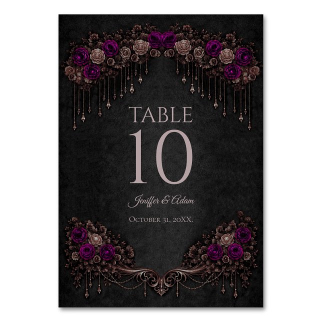 Numeração De Mesa Elegant floral Gothic Wedding Table number (Frente)