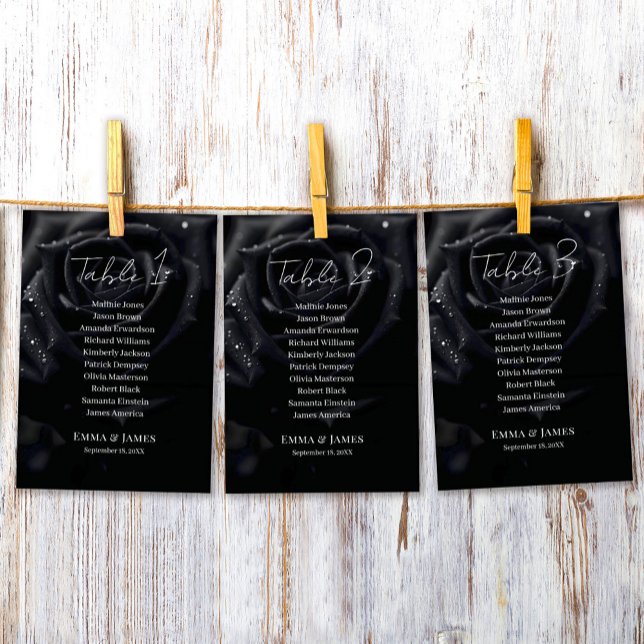 Numeração De Mesa Elegant Floral Midnight Rose Wedding Seating Chart (Criador carregado)