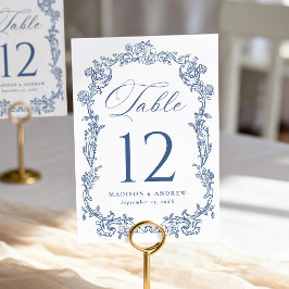 Numeração De Mesa Elegant French Blue Victorian Floral Wedding