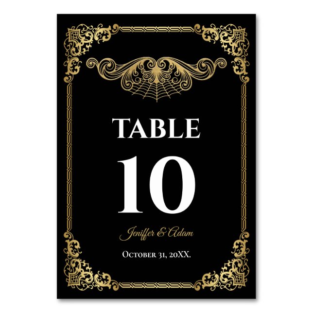 Numeração De Mesa Elegant gold Gothic Wedding Table number (Frente)