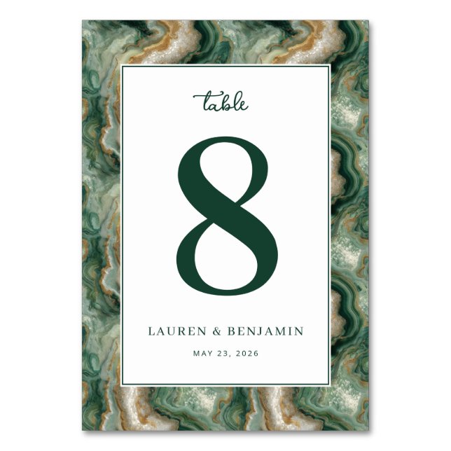 Numeração De Mesa Elegant Green Marbled Number Card (Frente)