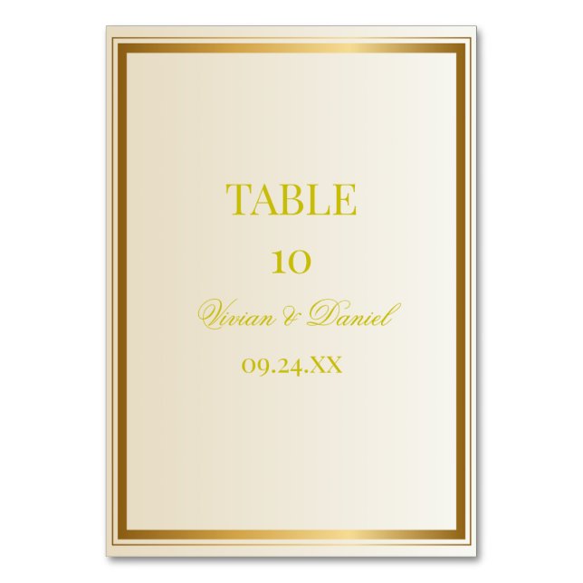 Numeração De Mesa Elegant Ivory & Gold Wedding Table Number Card (Frente)