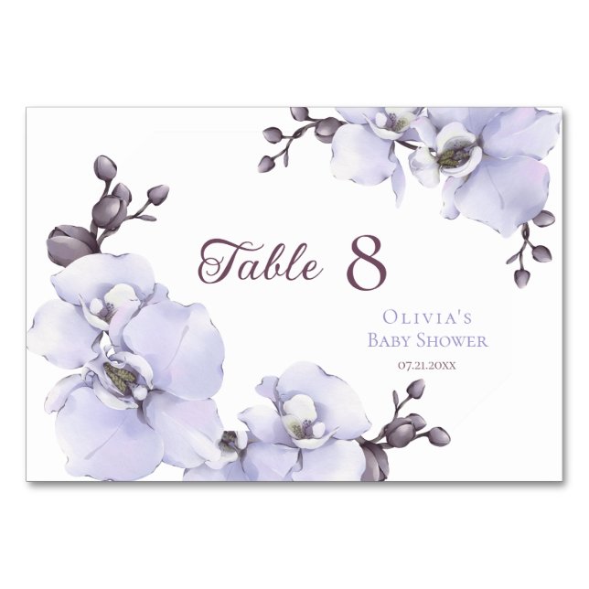 Numeração De Mesa Elegant Lavender Orchid Baby Shower Table Numbers (Frente)