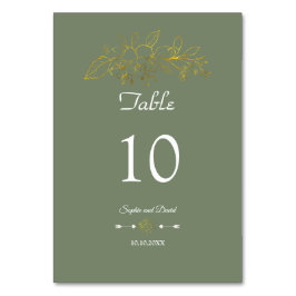 Numeração De Mesa Elegant Minimal Gold Floral Sage Green Wedding