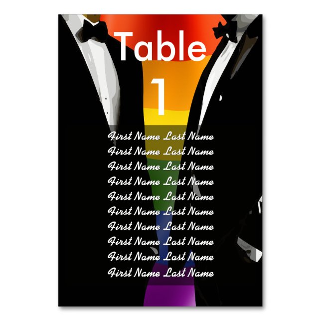 Numeração De Mesa Elegant Modern Gay Men Wedding Rainbow Guest List (Frente)
