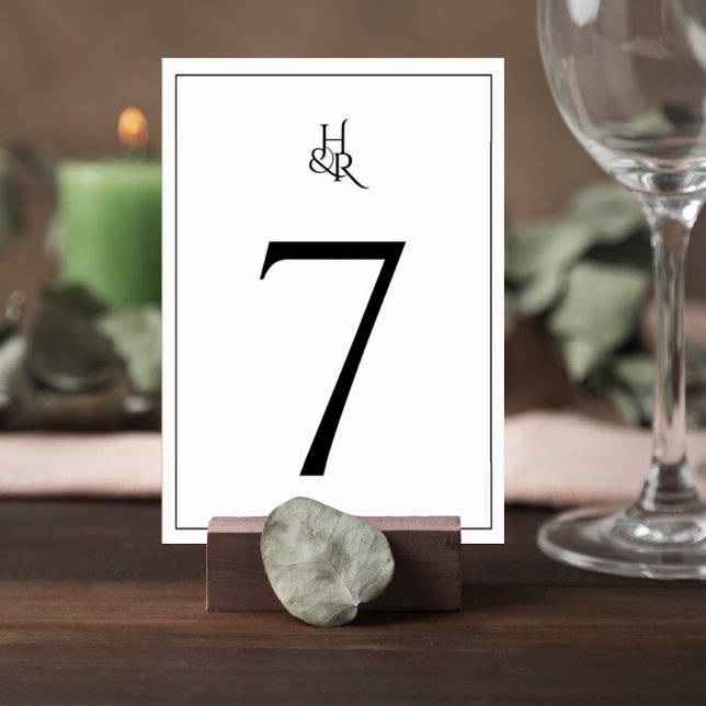 Numeração De Mesa Elegant Monogram Wedding Table Number Card (Criador carregado)